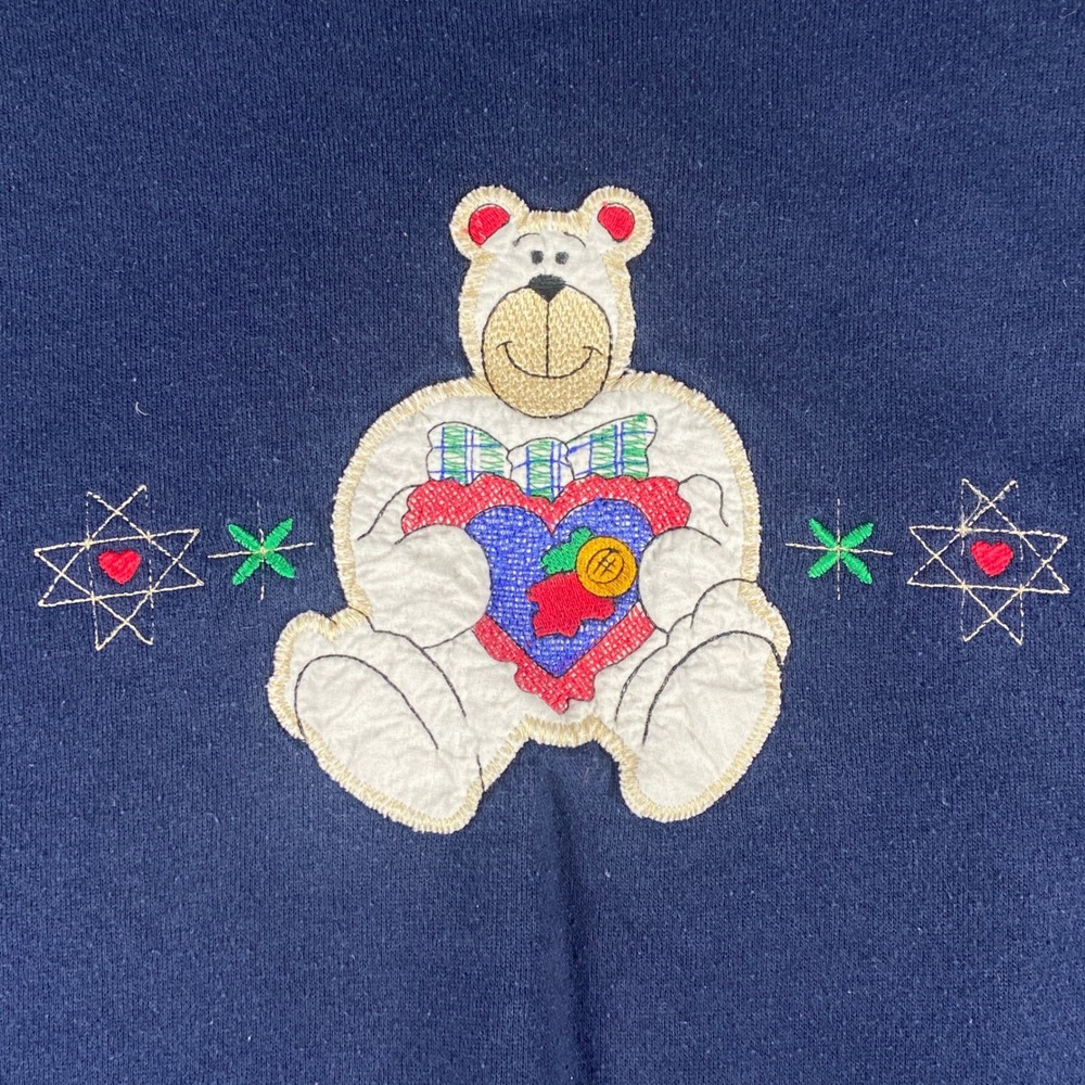 Vintage Tultex Sweatshirt Mens XL Navy Blue Polar Bear Embroidered Crewneck‎ 90s - Picture 3 of 10